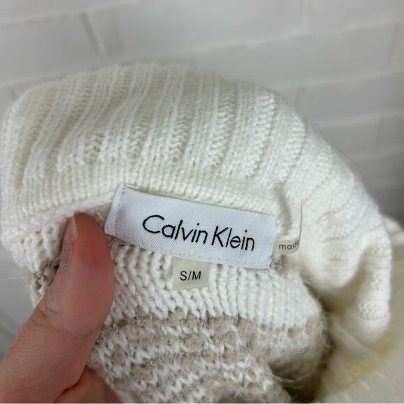 Calvin Klein Neutral Fuzzy Striped Knit Wrap Sweater Size S/M - Picture 3 of 11